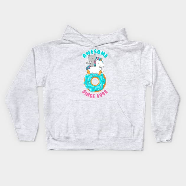 Donut Kitten Unicorn Awesome since 1992 Kids Hoodie by cecatto1994